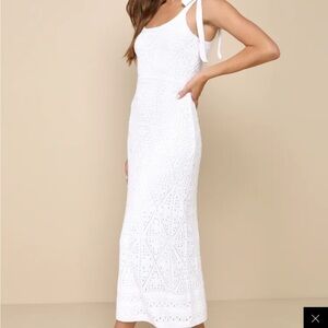 Lulu's White Lace Midi Tie Strap Dress EUC  SIZE S